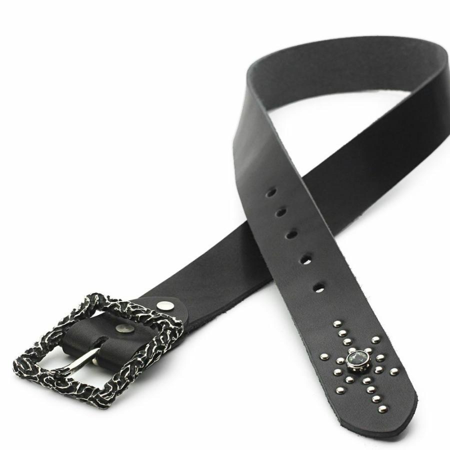 S'FACTORY 革ベルト 4cm幅 栃木レザー ジェムストーンベルト ブラック　フレイムバックルセット