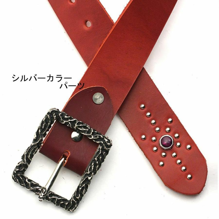 S'FACTORY 革ベルト 4cm幅 栃木レザー ジェムストーンベルト レッド フレイムバックルセット_2