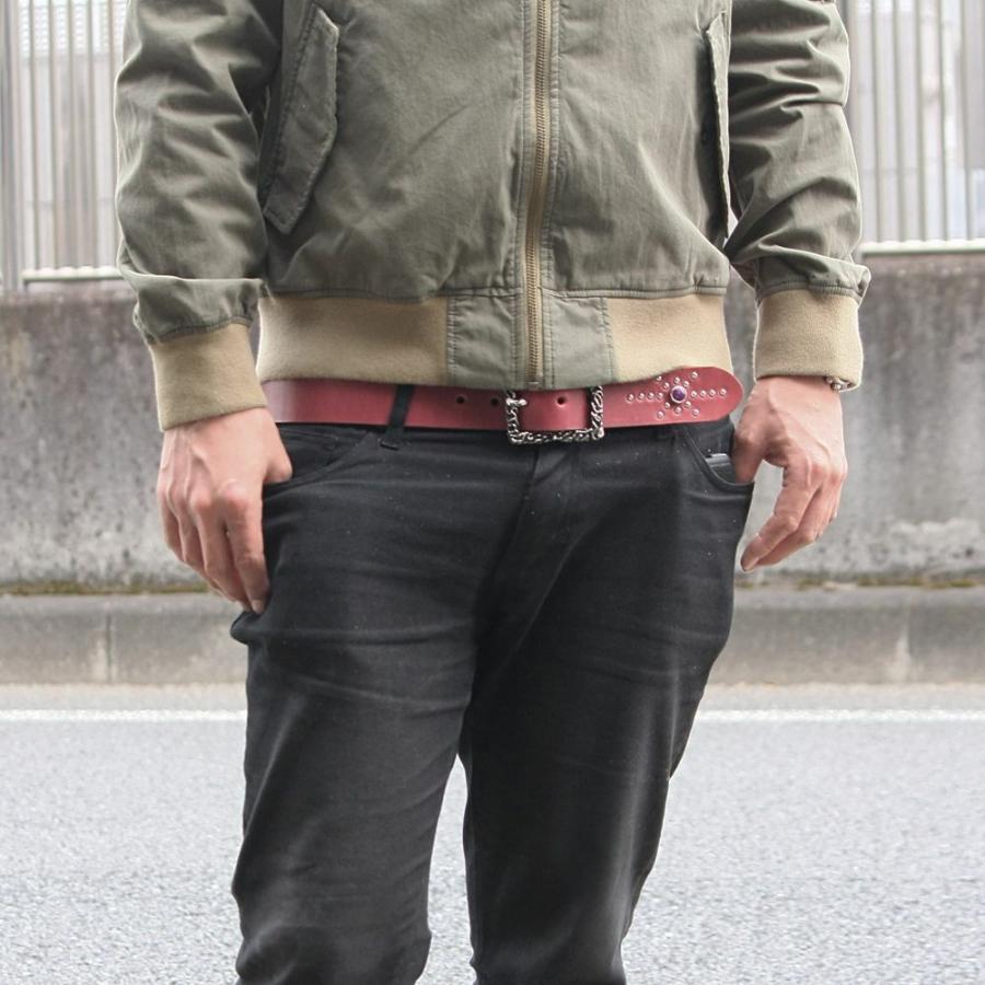 S'FACTORY 革ベルト 4cm幅 栃木レザー ジェムストーンベルト レッド フレイムバックルセット_9