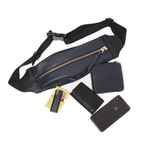 本物の S Factory 程よい大きさの使いやすい本革ボディバッグ バッグ ネイビー 牛革 カウレザー ボディバッグ スリム バッグ