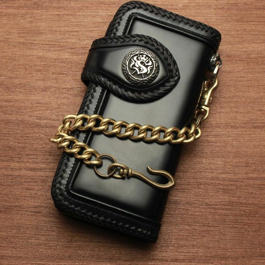 ショートトラッカーウォレット 真鍮クロスコンチョ 一層プラス