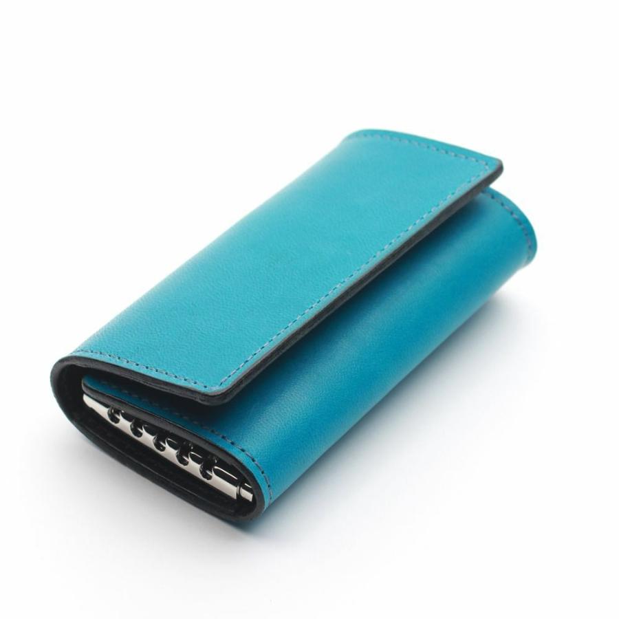ターコイズ レザー キーケース ターコイズブルーのレザーキーケース 革小物 レザーキーケース 空色