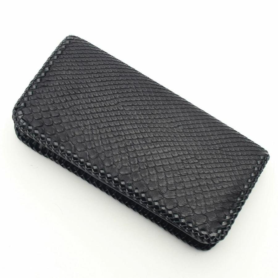 S'FACTORY 革財布 縁編み ロングウォレット ブラックパイソン(ヘビ革)