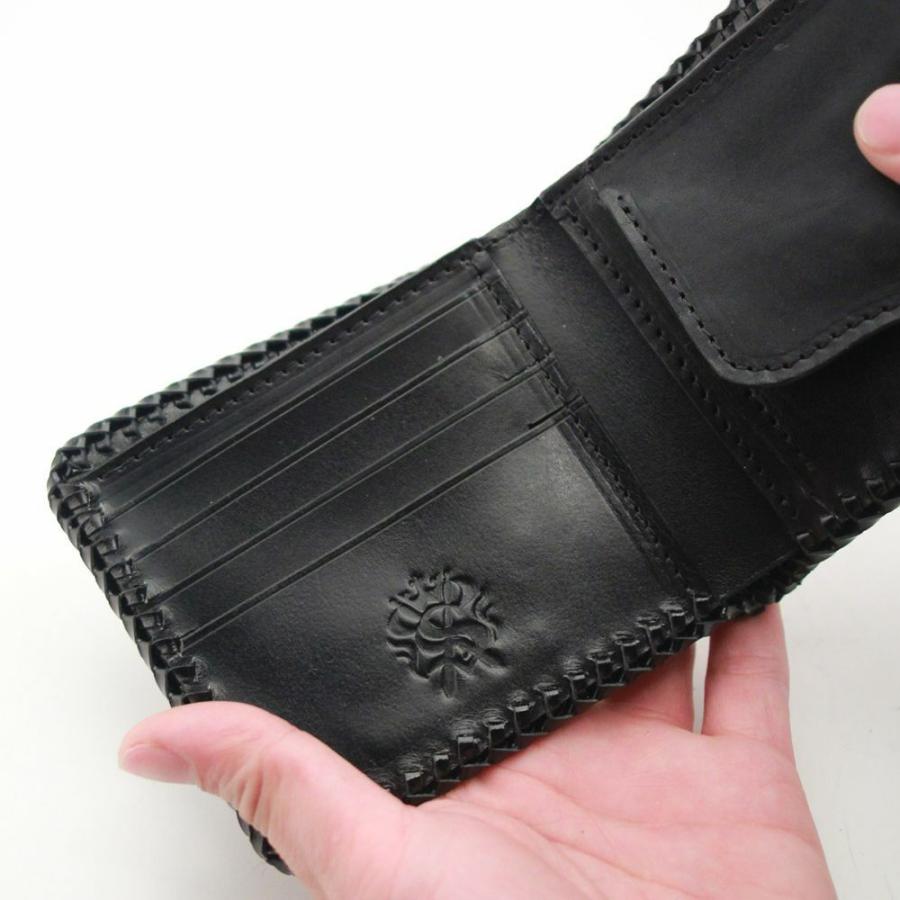 S'FACTORY 革財布 縁編み ショートウォレット エレファント ブラック