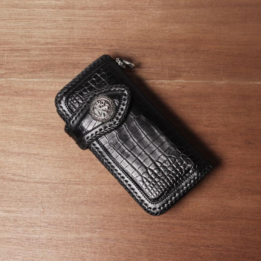 S'FACTORY 革財布 バイカーズウォレット05 クロコダイル ブラック（ワニ革）の画像