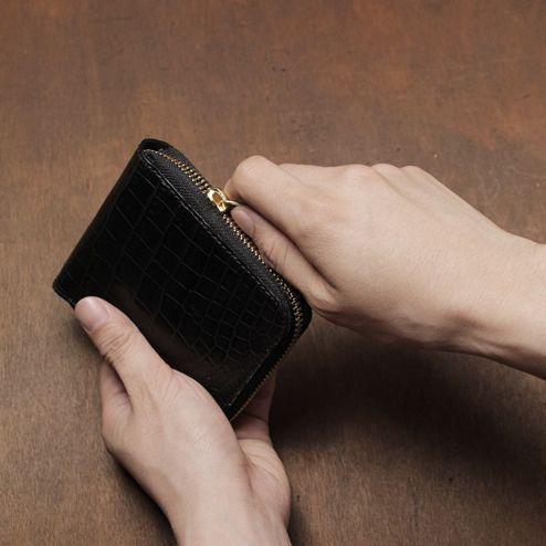 S'FACTORY 革財布 スリムファスナー ショート ウォレット クロコダイルレザー（ワニ革）の画像
