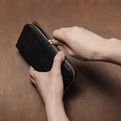 S'FACTORY 革財布 スリムファスナー ロング ウォレット エレファントレザー ブラック（ゾウ革）の画像