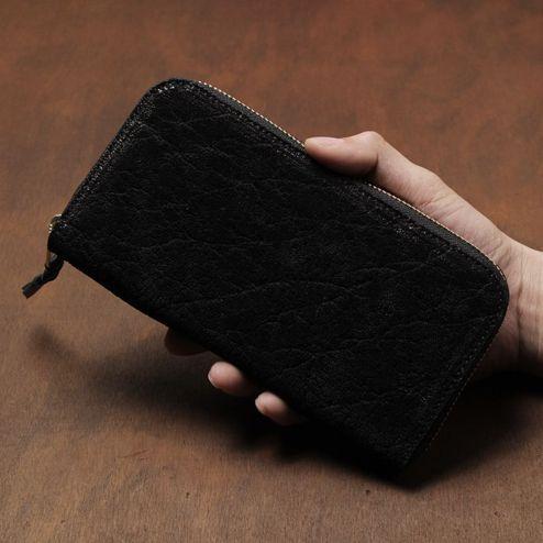 S'FACTORY 革財布 スリムファスナー ロング ウォレット エレファントレザー ブラック（ゾウ革）の画像