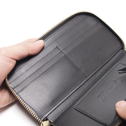 S'FACTORY 革財布 スリムファスナー ロング ウォレット エレファントレザー ブラック（ゾウ革）の画像