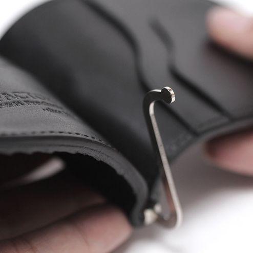 黒いレザー マネークリップ ジッパー付き S'FACTORY マネークリップ L字ファスナー コインケース付き 栃木
