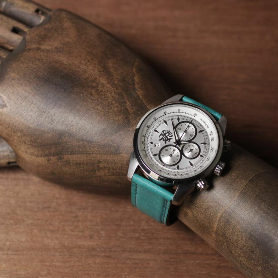 S'FACTORY 腕時計 クロノグラフ腕時計レザーベルト ターコイズブルー