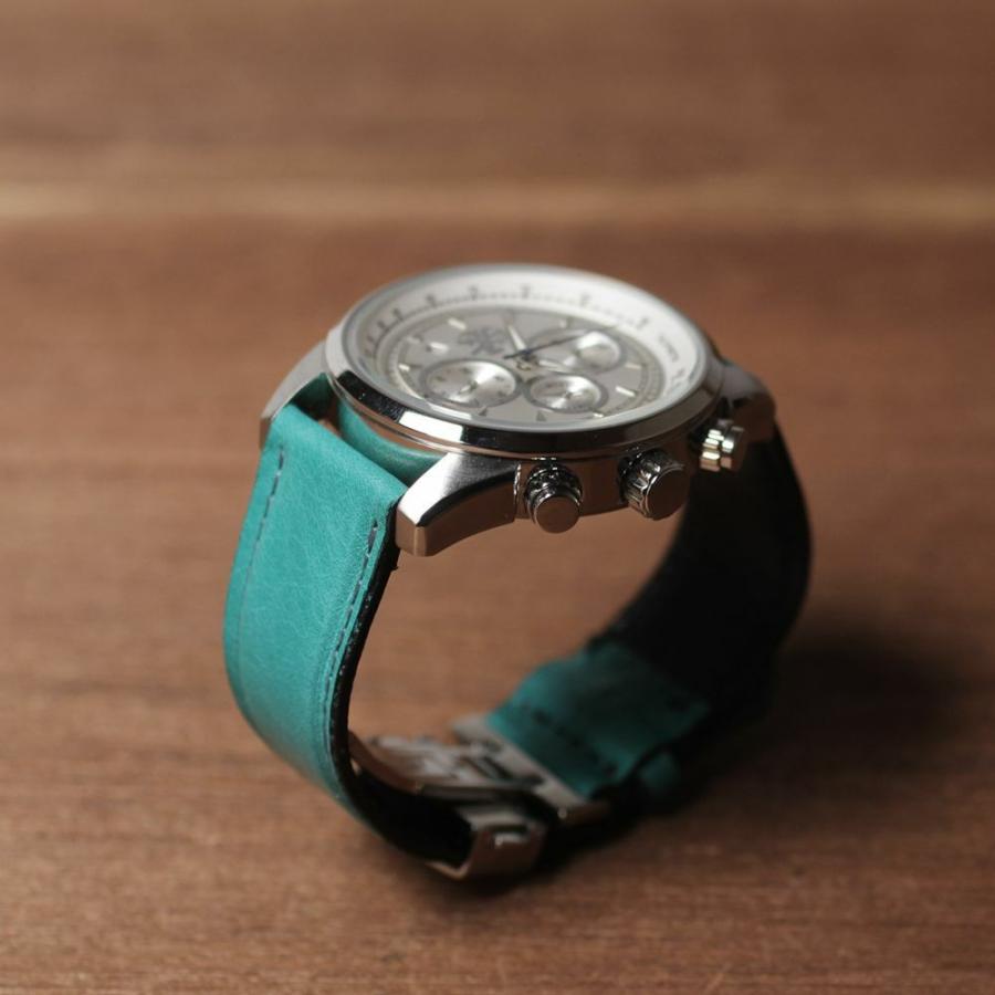 S'FACTORY 腕時計 クロノグラフ腕時計レザーベルト ターコイズブルー