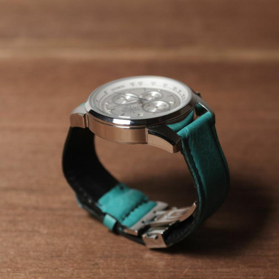 S'FACTORY 腕時計 クロノグラフ腕時計レザーベルト ターコイズブルー