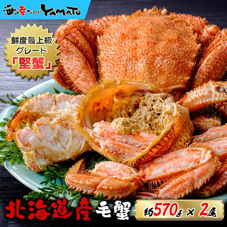 北海道オホーツク産 浜茹で毛蟹 大型570gサイズ×2尾入 合計1,14kg 化粧