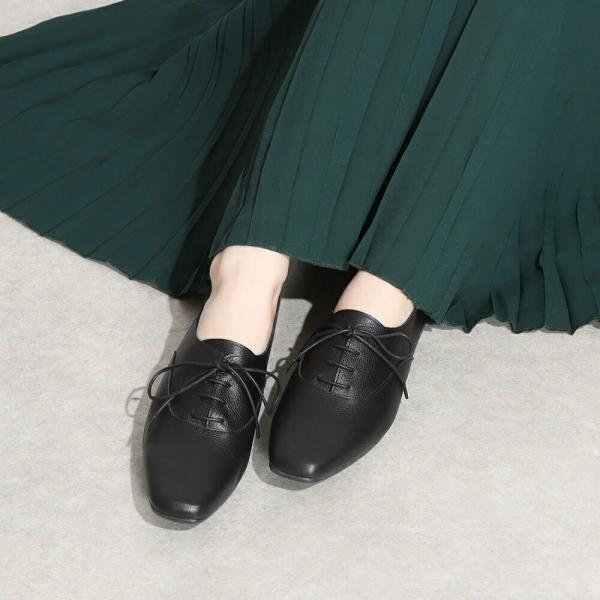 K158 レースアップシューズ 日本製 天然皮革 コンフォートシューズ コンフォート パンプス  歩きやすいローヒール フォーマル フラットシューズ | IKplus | 07