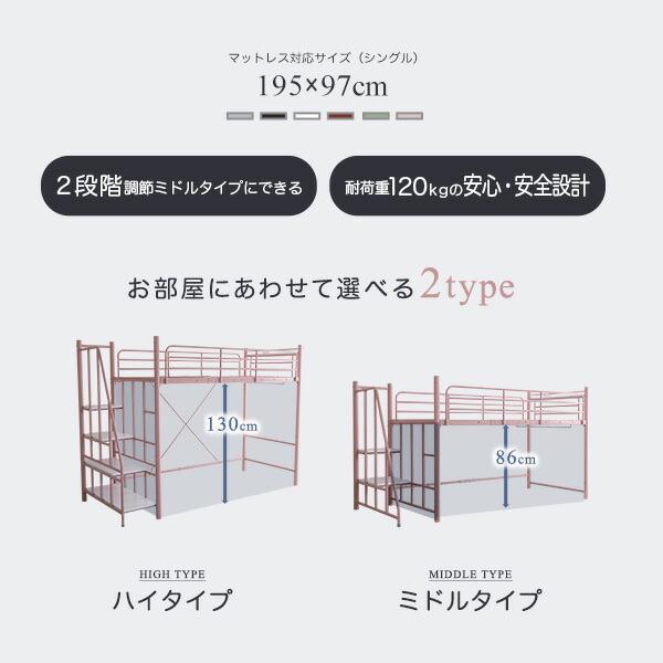 大人かわいいインテリア 階段付き ロフトベッド【Formida-フォミダー
