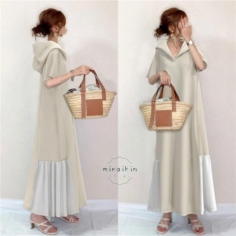 美品 ルネ 裾フリル ワンピース Aライン 洗える ベージュ フォーマル S 洗える】フェミニンプリーツ ワンピース （ロング・マキシ丈