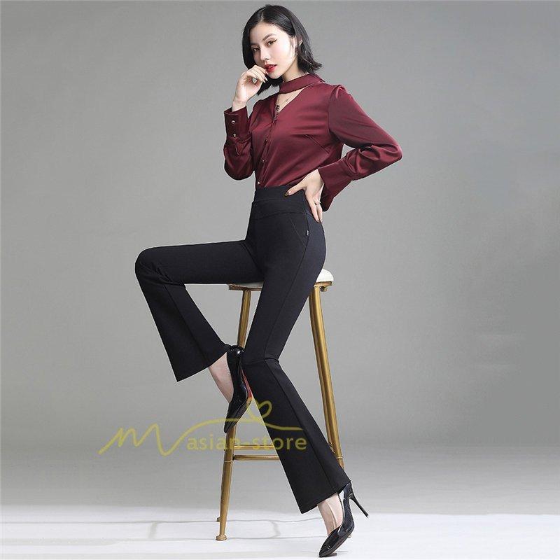 裾フレアパンツ ロングパンツ ブーツカット 美脚 足長 ズボン