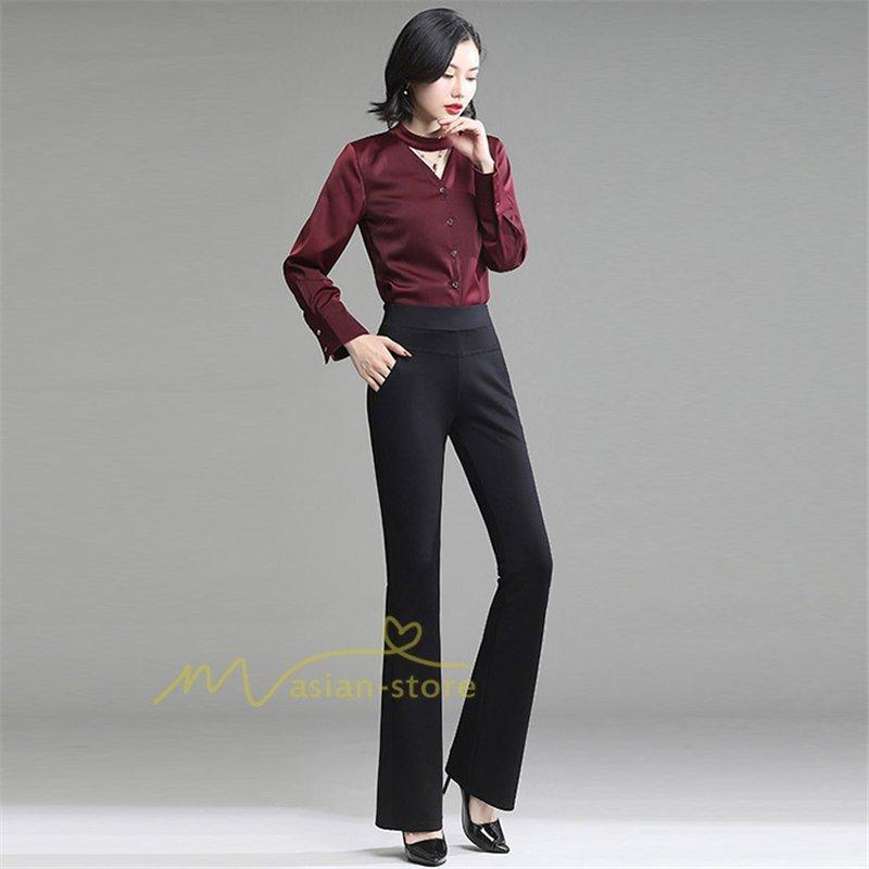 裾フレアパンツ ロングパンツ ブーツカット 美脚 足長 ズボン
