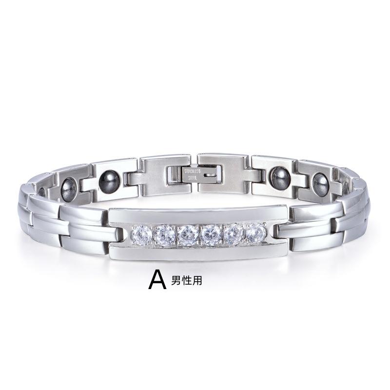 磁気ブレスレット シルバーカラー 健康アクセサリー　ダイヤモンド 磁気ブレスレット 静電気除去 ブレスレット 磁気 チタン イオン