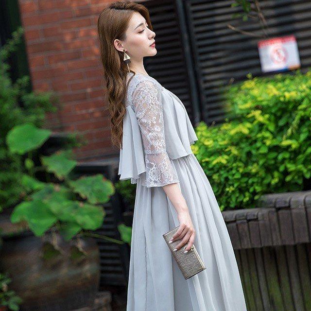 5色 ロング フォーマルワンピース 大きいサイズ 体型カバー 着痩せ A  