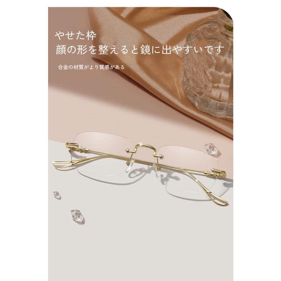 高級フレームレス 自動調整 老眼鏡 スマートフォーカス ブルー