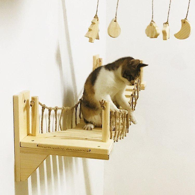 猫 壁掛け つり橋 おもちゃ に飾りを付けるキャットウォーク DIY 