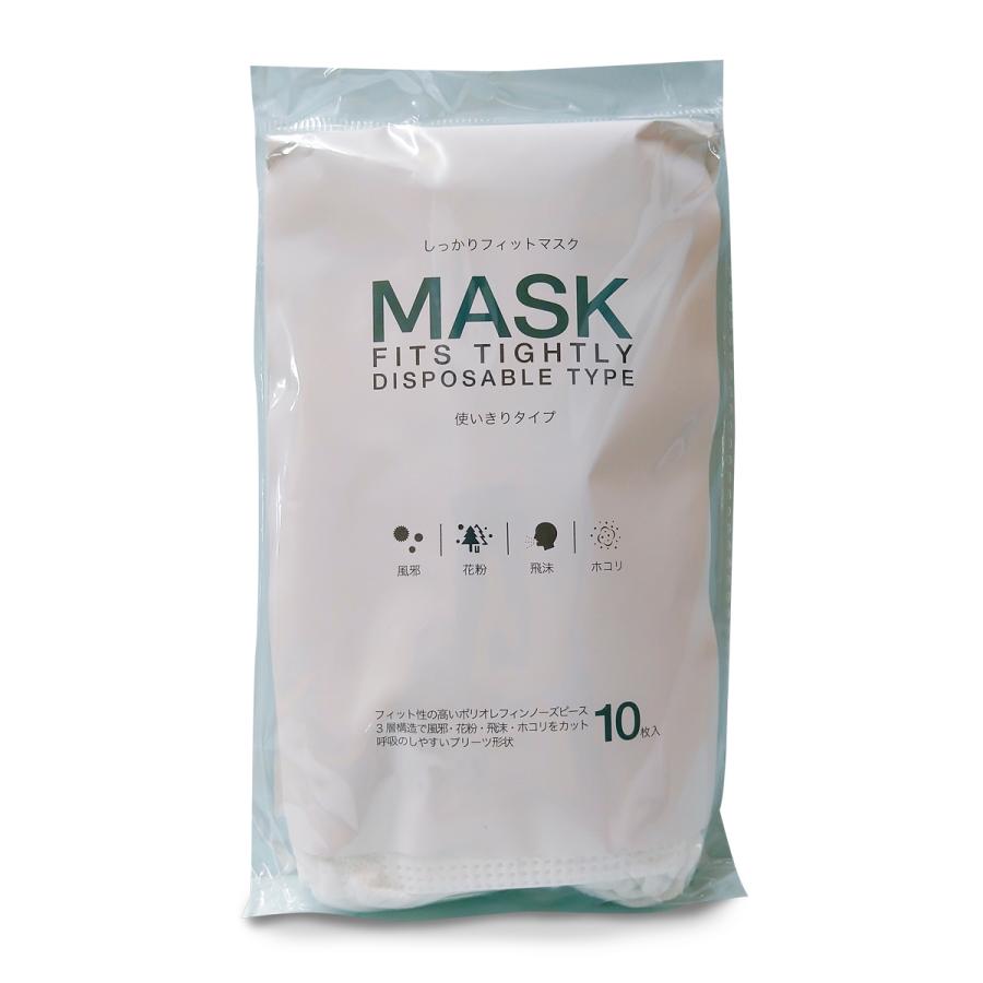 不織布 マスク 白 10枚入 使い捨てマスク 平ゴム しっかりフィット 三層構造 花粉症対策 | 