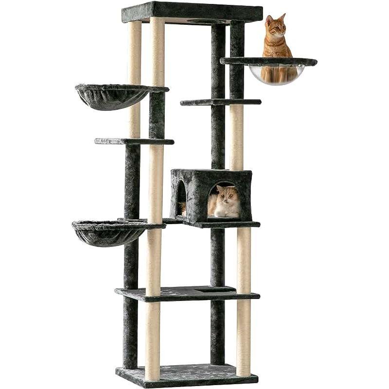 【新品 未使用 日本製】 lifesia キャットタワー 猫タワー 据え置き 透明宇宙船 爪とぎ 猫ハウス ハンモック2つ付き 多頭飼い 頑丈耐久 大型猫 190cm 【1885415746】(11264円)