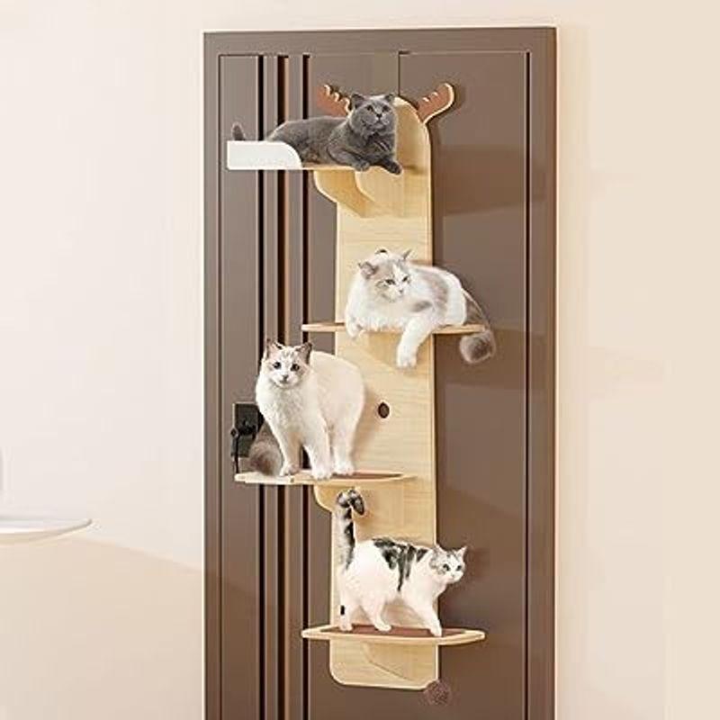 木製のスリムキャットタワー、ドアから吊り下げ式の0空間のみを占有する猫登山フレーム、多頭飼い向け、1人で脱着作業可、小さな家に適し、2倍の耐 ドアから吊り下げ式の0空間のみを占有する猫登山フレーム 多頭飼い向け 1人で脱着作業可 小さな家に適し 2倍の耐
