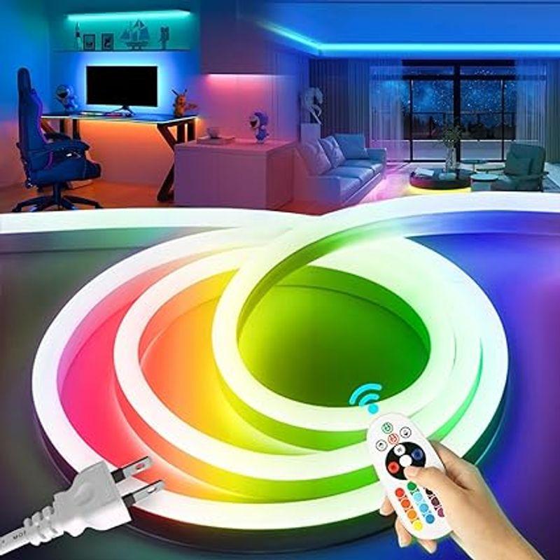 ALion-ots 100V EL蛍光チューブ管 LEDテープライト 120SMD M 防水RGB16色変換、グラデーションカラー、調整可能 - 7