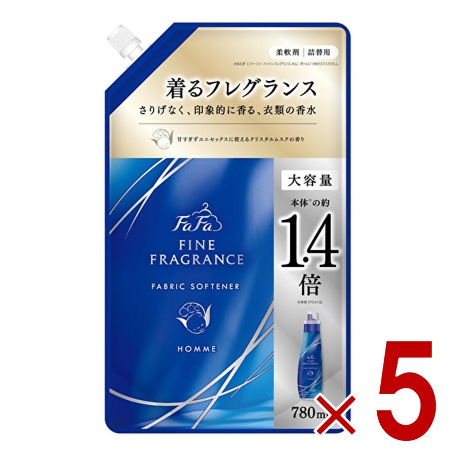ファーファ ファインフレグランス オム 詰替用 780ml 詰替 FaFa HOMME つめかえ用 ファイン フレグランス 柔軟剤 5個（Yahoo!・SG Line ヤフー店）