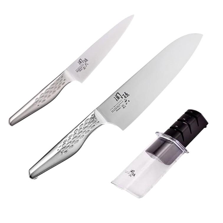 貝印 KAI 関孫六 三徳包丁 ペティナイフ ダイヤモンド＆セラミックシャープナー 3点セット AB5156 AB5163 AP0308 ステンレス 各1個