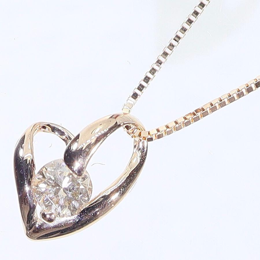 0.10カラット ダイヤモンドネックレス K18 ハート 鑑別書付 レディース