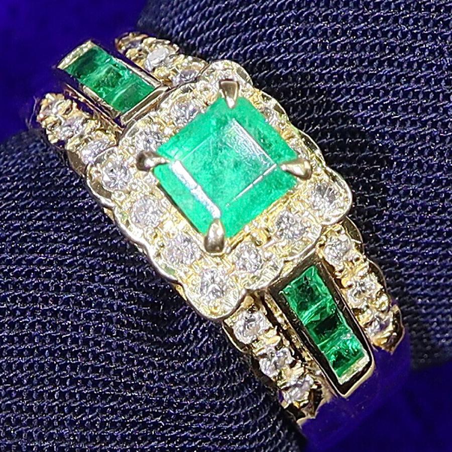 K18 エメラルドリング 合計0.57Ct 11号 ダイヤモンド 指輪 中古 