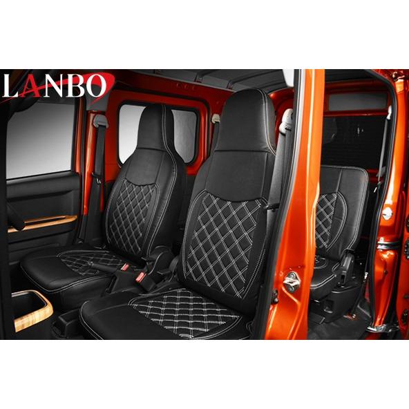 LANBO（ランボ) シートカバー【ブラックレザー×ホワイトステッチ 