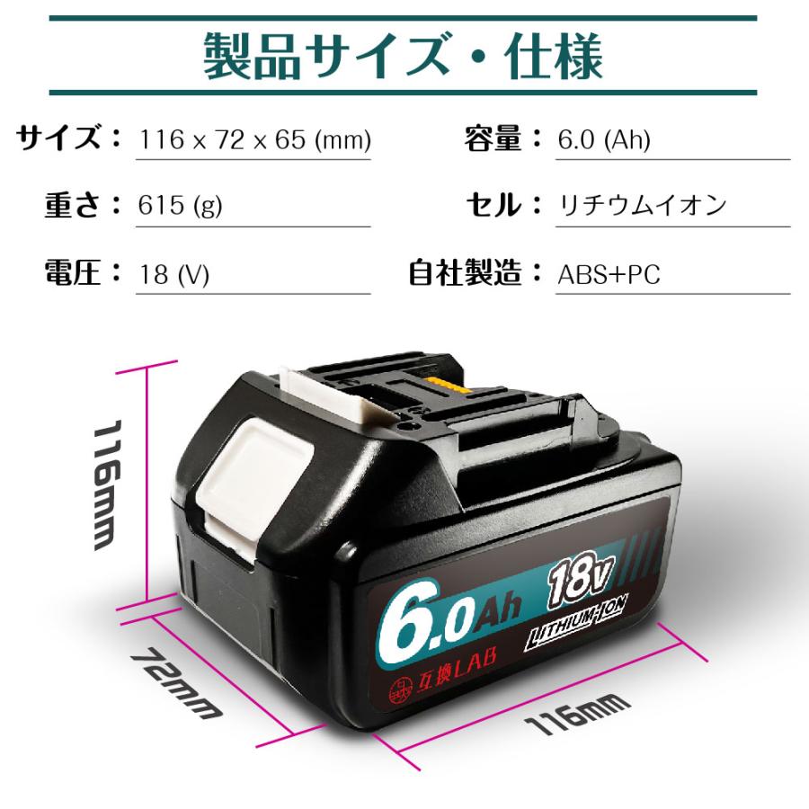 互換ラボ マキタ 互換バッテリー MAKITA 互換 LAB 18V 6Ah 6.0Ah Waitley 掃除機 充電器 インパクト ブロワー 対応 LED デジタル残量表示 自己故障診断 WTL1860｜shade｜12