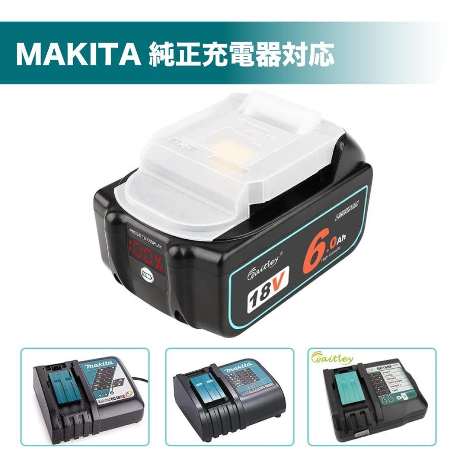 2個 マキタ MAKITA 互換 バッテリー 18V 6.0 Ah 6000 mah Waitley  1年保証 LED デジタル残量表示 自己故障診断 WTL1860 MAKITA BL1830B BL1850B BL1860B 対応｜shade｜04