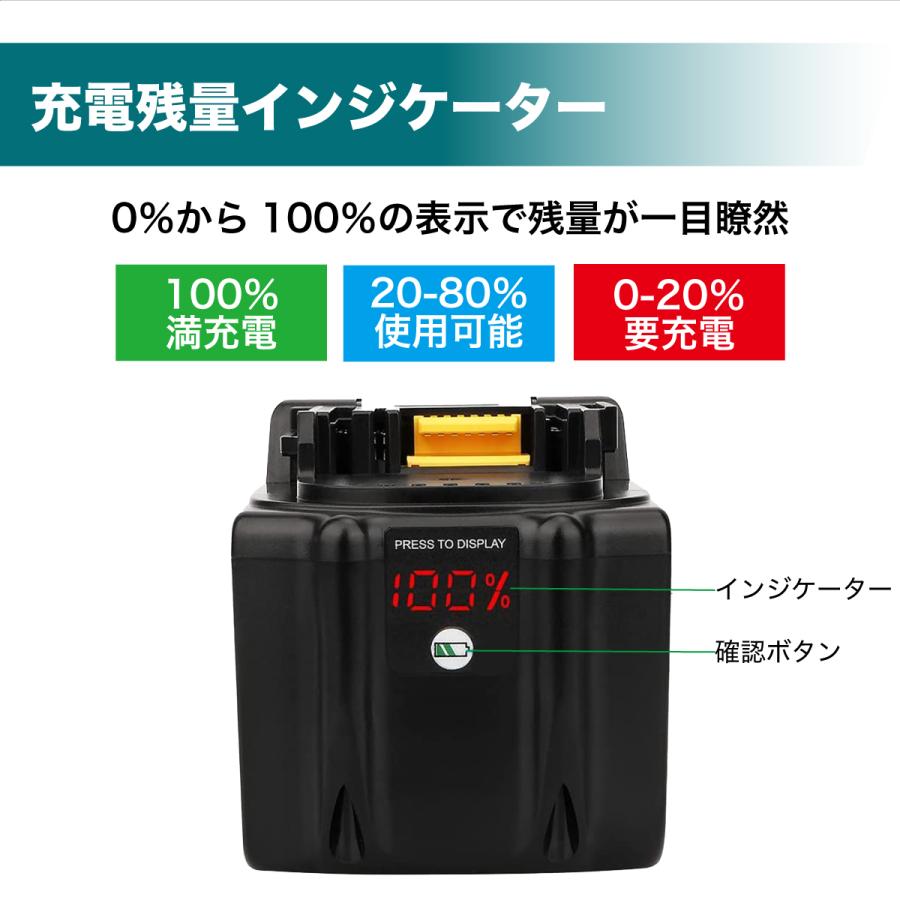 2個 マキタ MAKITA 互換 バッテリー 18V 9.0 Ah 9000 mah Waitley 1 年保証 LED デジタル残量表示 自 己故障診断 WTL1890 MAKITA BL18 30B BL1850B BL1860B 対応｜shade｜02