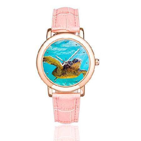 【予約受付中】 特別価格InterestPrint Hawaiian Sea Turtle Women's Rose Golden Watches Pink Leather 好評販売中 腕時計