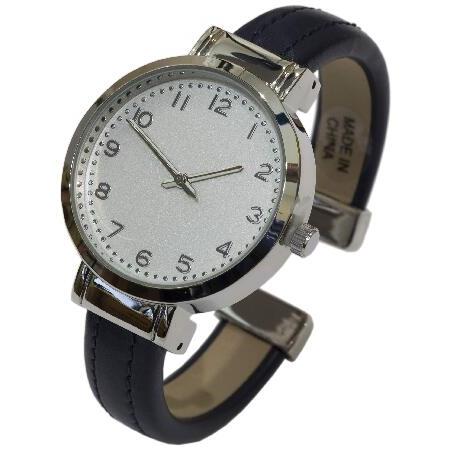 最大10%OFFクーポン 特別価格Blekon Collections 日本製クォーツ レディースファッションレザーバングルカフウォッチ M ネイビーブルー好評販売中 腕時計