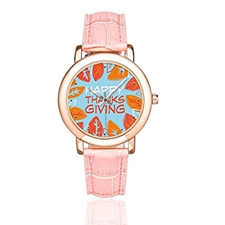 新製品情報も満載 特別価格INTERESTPRINT Women's Rose Golden Watches Happy Thanksgiving Leaves Pink Le好評販売中 腕時計