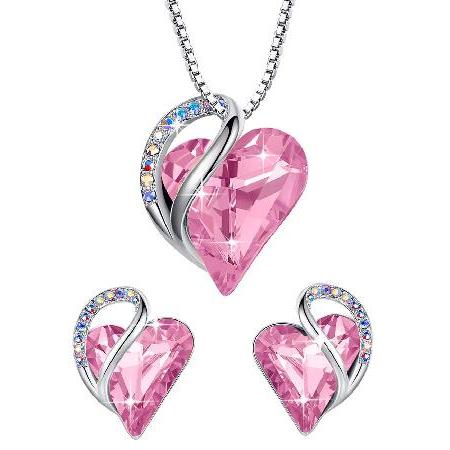 超格安一点 with Bundle Set Earring Necklace Heart Love Infinity 特別価格Leafael Rose Pi好評販売中 Quartz イヤリング