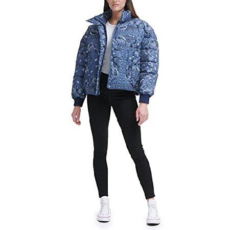 Levi´s Women´s Cinch Waist Puffer Jacket， Blue Bandana Print， Large 直販廉価  