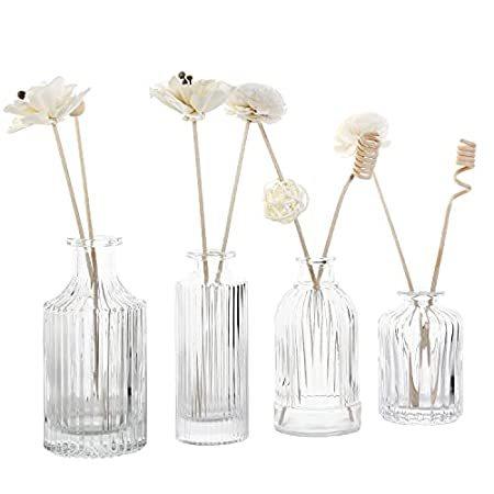 特別価格mygift クリアガラスリードディフューザーボトル ヴィンテージスタイル 小さな花瓶 バス 洗面所用品 オンラインショップ沙羅の樹 クリア ガラスリードディフューザーボトル 4点セット好評販売中 B09pcbbvl7 薬師リブ装飾ボトル セール日本