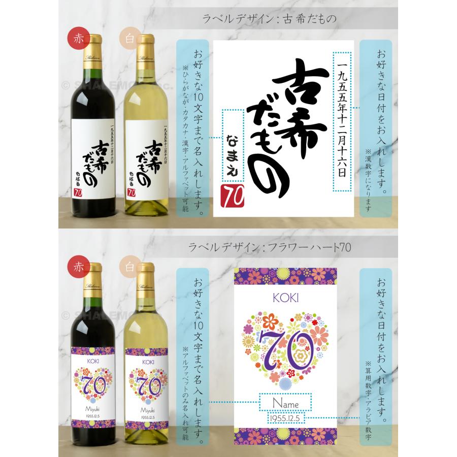 古希祝い 名入れ ちゃんちゃんこ酒 ワイン 酒 ( 選べる 赤ワイン と 白