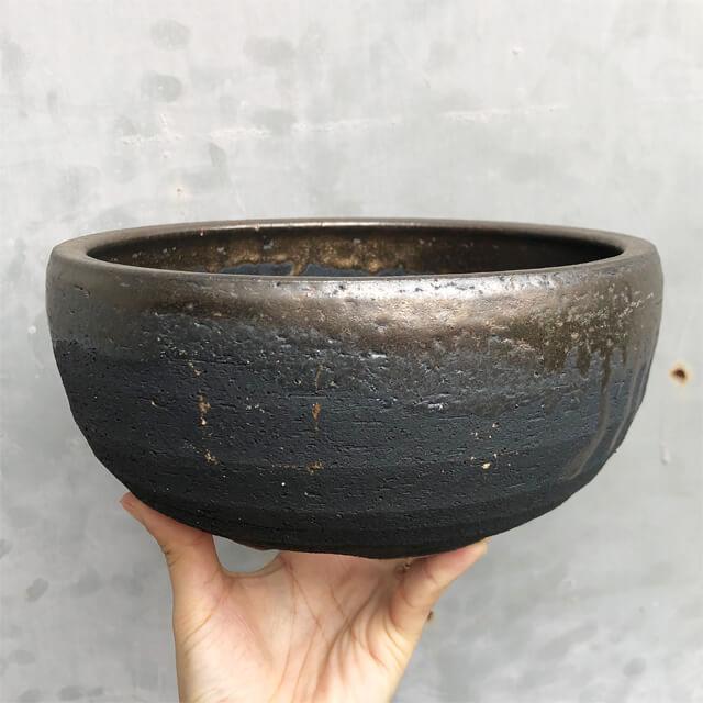 KAMIYAMA【金彩浅鉢 -L- 】SHALLOW POT 21cm×9.5cm かみ山陶器 植木鉢
