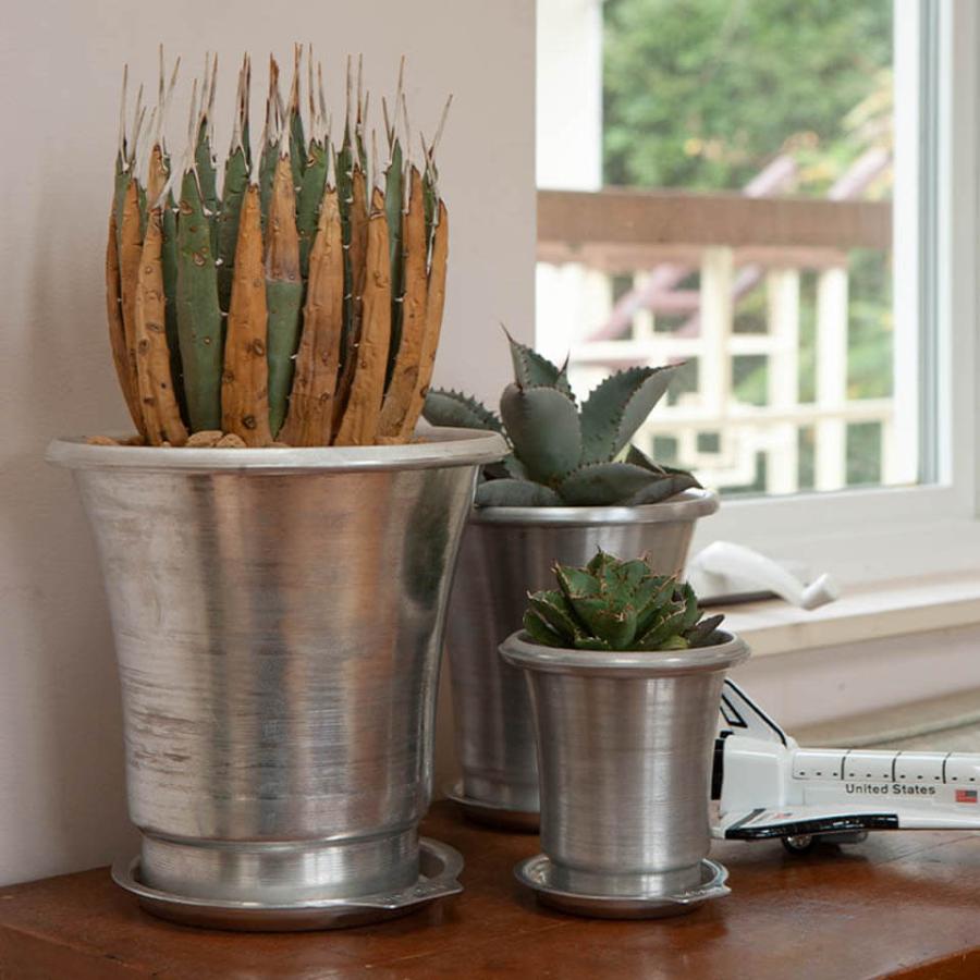 ALUMINUM POT with SAUCER【 L size 】φ20×H19.5cm 植木鉢 7号