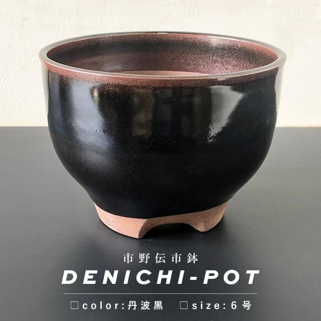 伝市鉢 コウロ型【丹波黒】6号 植木鉢 陶器 丹波立杭焼 市野伝市窯