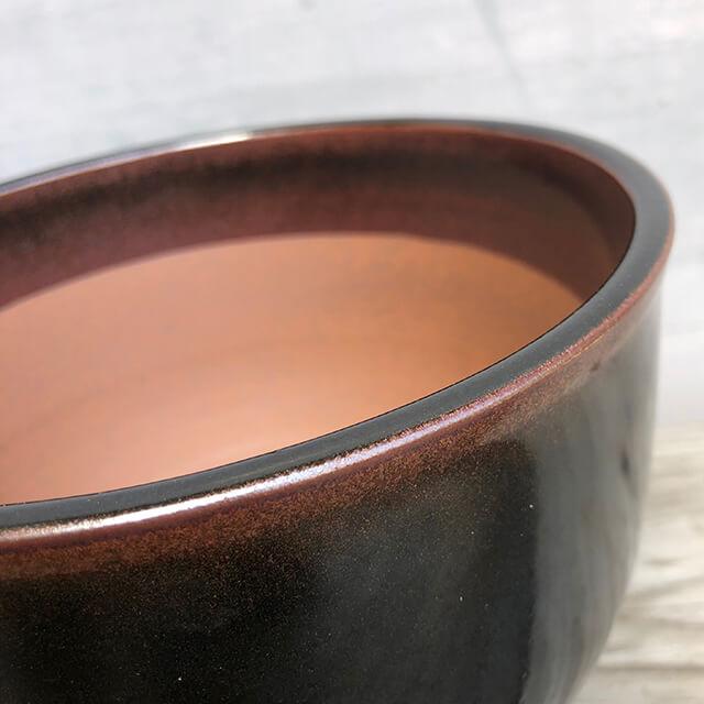 丹波立杭焼　菓子鉢　茶色と黒のグラデーション 伝市鉢 コウロ型【丹波黒】6号 植木鉢 陶器 丹波立杭焼 市野伝市窯